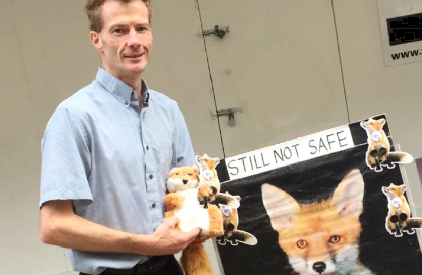 John Hayward at an anti-fox-hunting street stall