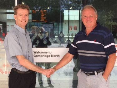 John Hayward with Nick Clarke at Cambridge North Station